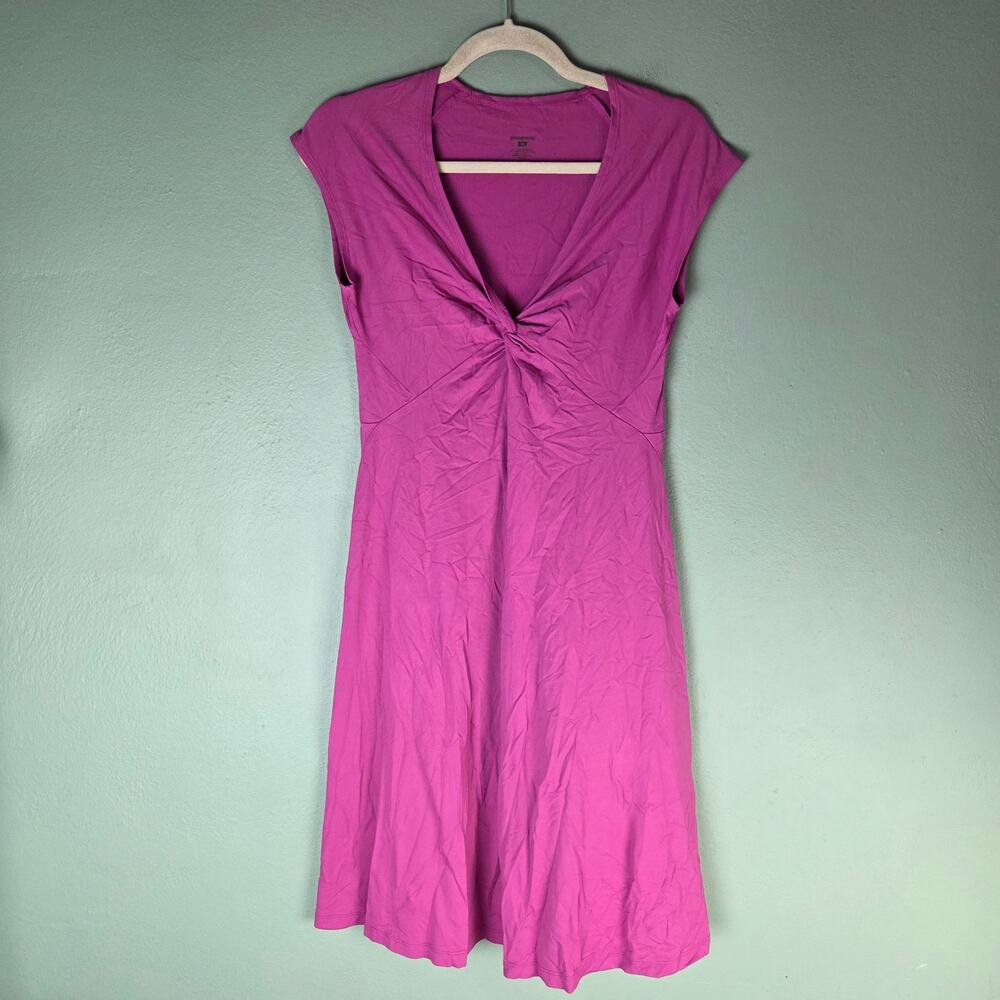 Patagonia Womens M Bandha V-Neck Short Sleeve Twist Front Dress Pink Outdoors